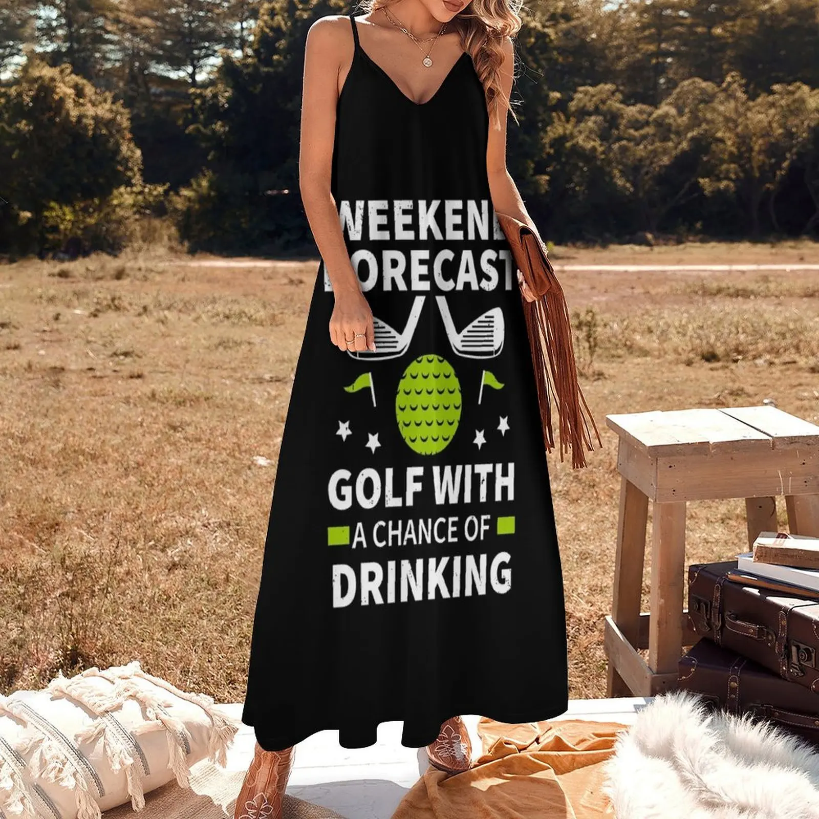 Previsión de fin de semana Golf con posibilidad de beber divertido Golf vestido largo sin mangas vestido de mujer