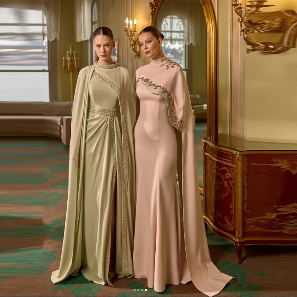 

Customized Classic Glitter Evening Dress High Collar Long Shawl Trumpet Long Prom Dresses High Quality Wedding Party Dress