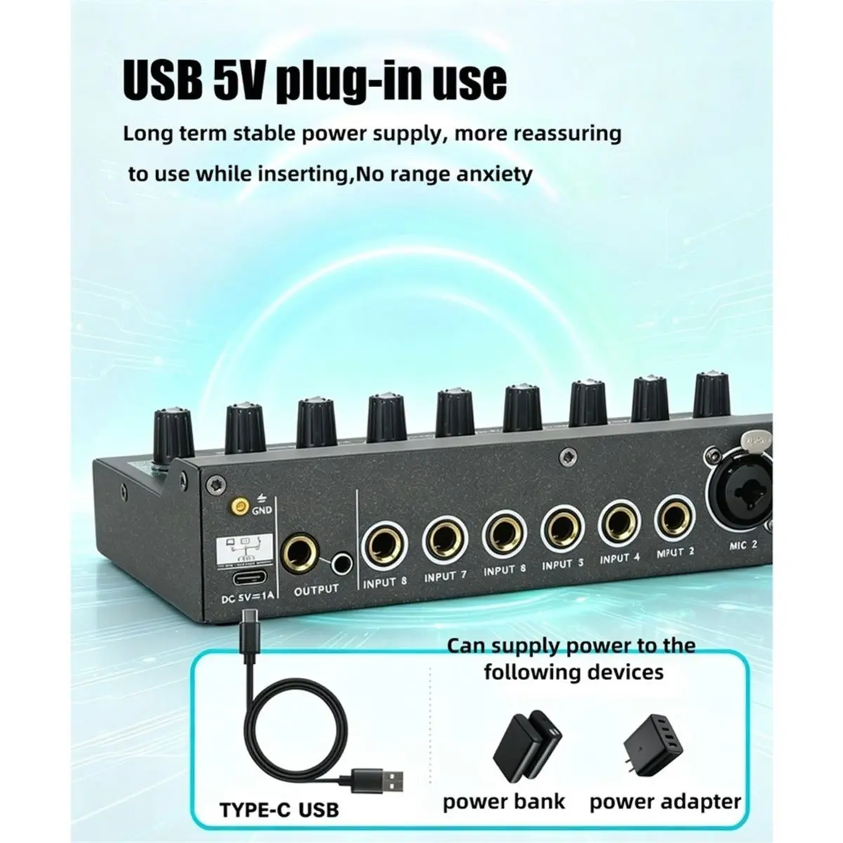 8-Channel Audio Mixer with 48V Phantom Power Supply Multi-Channel Mix Expander Sound Processor 6.5 Microphone Effects