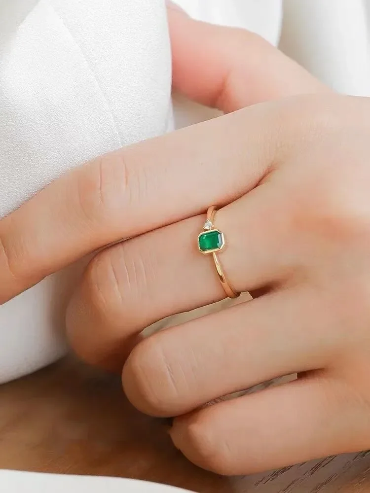 Prasiolite Natural Emerald Rings for Women Anillos Mujer Real 18 K Yellow Gold Rings Gold Jewelry Wedding Engagement Gift