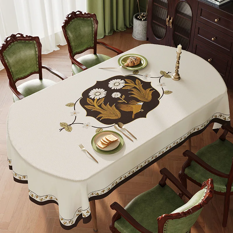 Light Color Tablecloth Washable Waterproof Oil Resistant Table Cloth Fabric Household Rectangle Oval Dining Table Universal