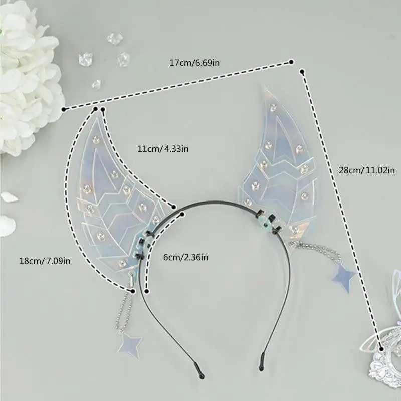 270D Machinery Techwear Devil Ear Hairhoop Roleplaying Costume Props Headband Halloween Hairhoop Motorcyclist Anime Hairband