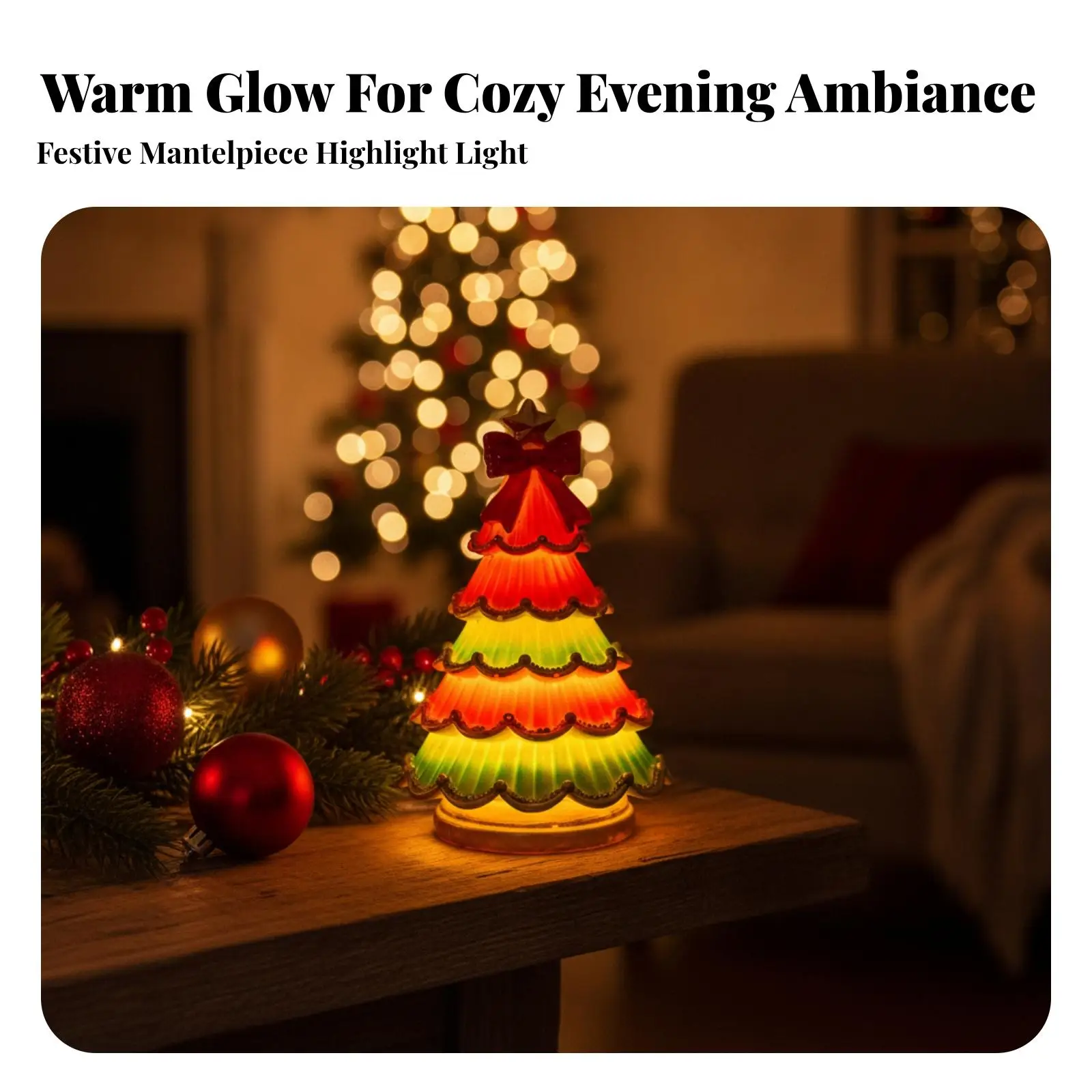 Decorative Christmas Tree Lamp for Home Bedroom Cozy Resin Night Light with Star Topper for Mantel Shelf Tabletop Holiday Decor
