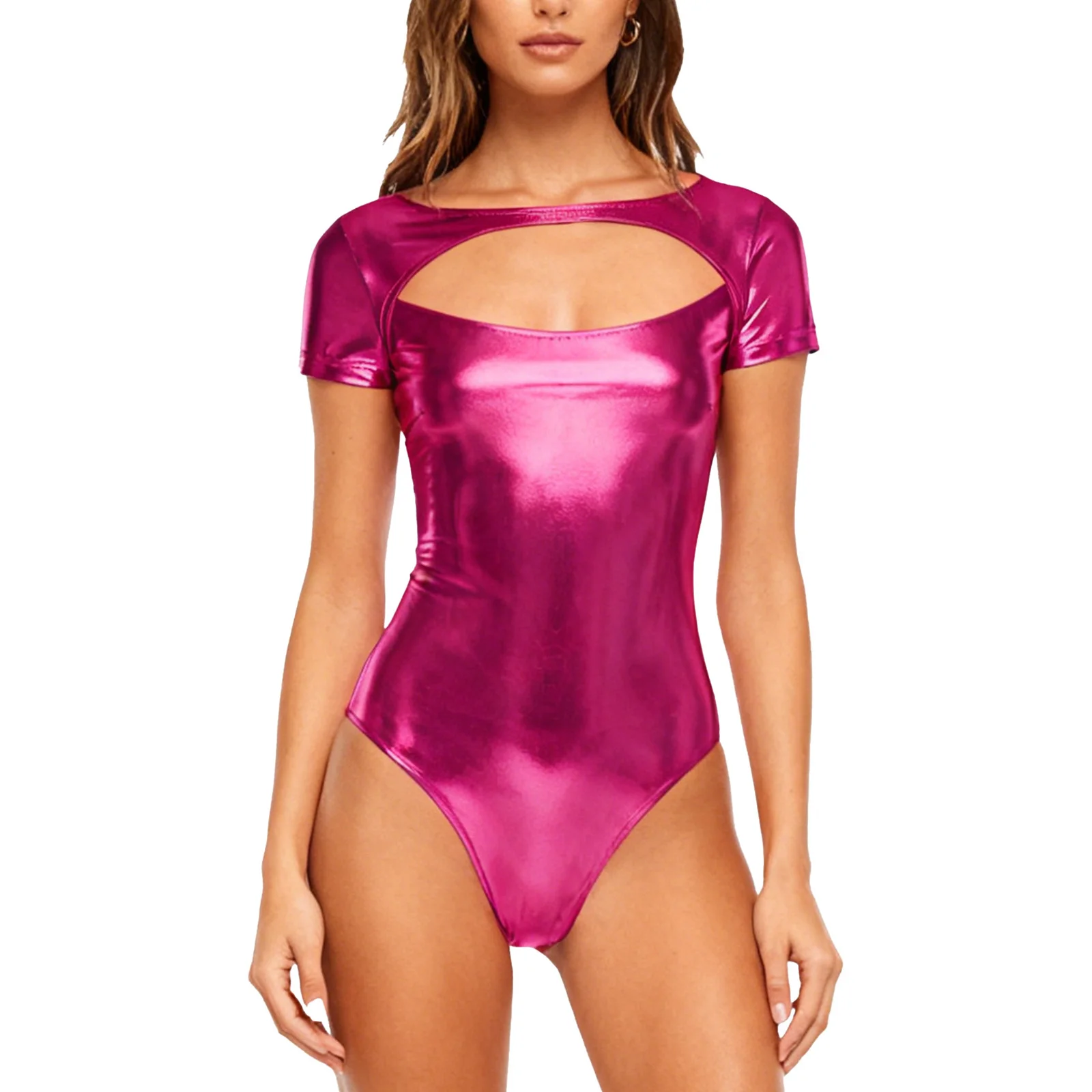 

Women Metallic High Cut Bodysuit for Party Disco Raves Pole Dance Rock Music Festival Dance Performance Shiny Leotards