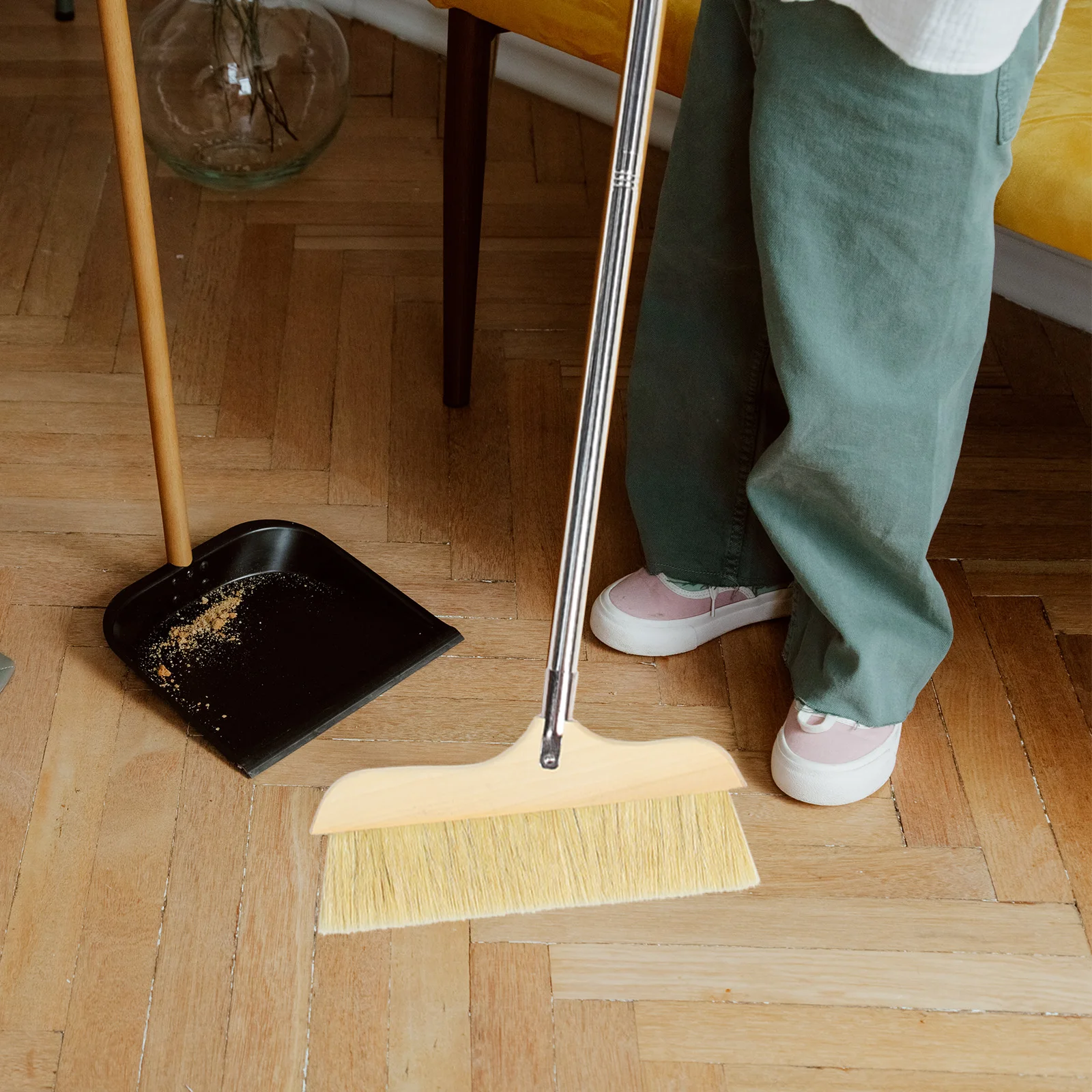 

Long Handle Bristle Broom For Home Kitchen Outdoor Use Heavy Duty Floor Cleaning Tool Soft Bristles Hardwood Tile Surface