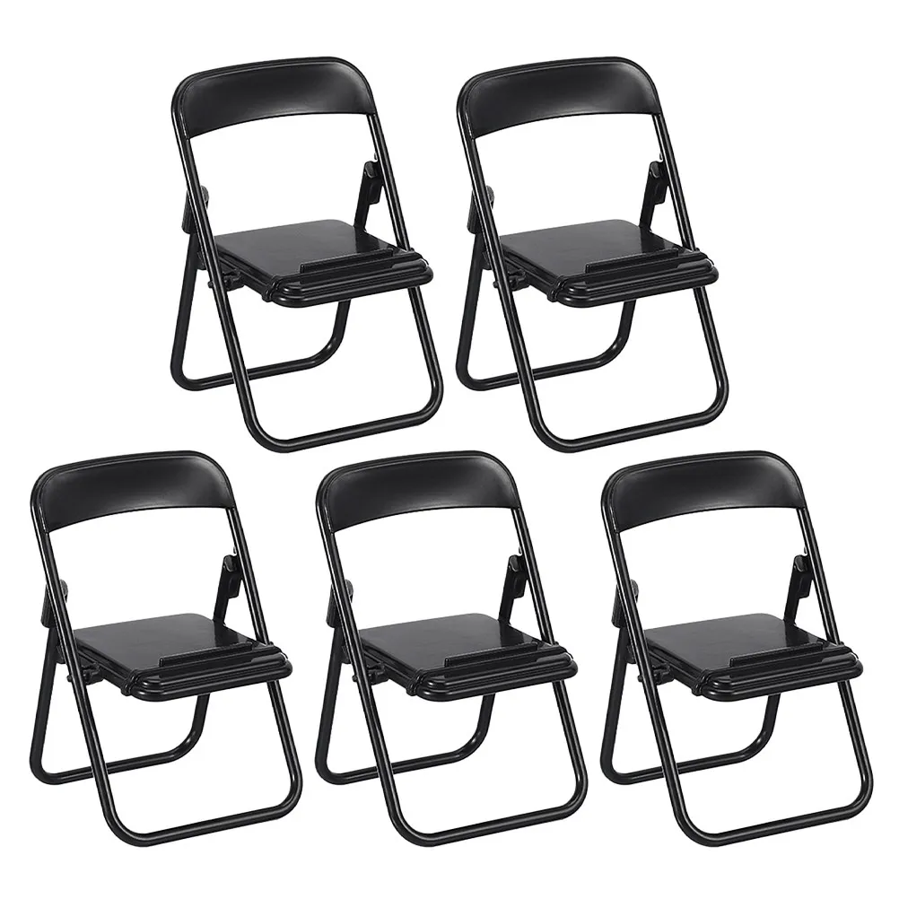 5Pcs Mini Chair Phone Holder Realistic Folding Design for Micro Landscape Decor Mini House Accessories Desktop Mobile Stand Prop