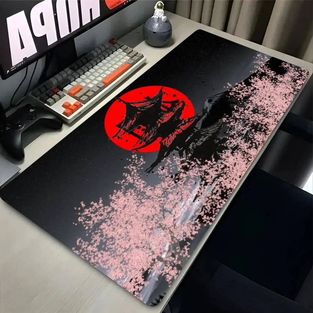 Red Sun Ancient Pavilion Cherry Blossom Mousepad Playmat Fits Various Casual Scenarios On Office Laptop Desktops
