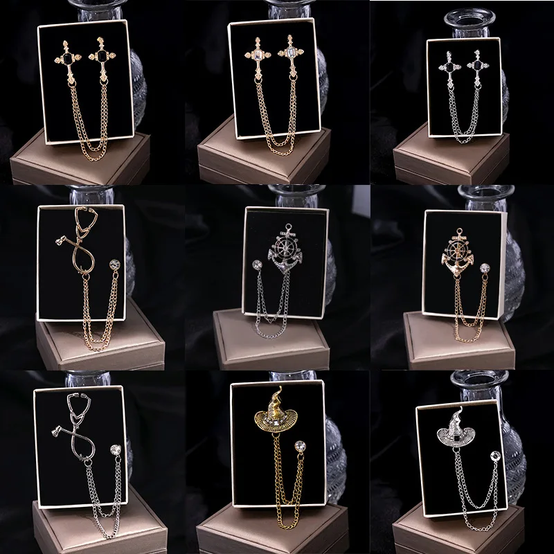 Metallic chain tassel brooch, personalized retro style clothing, fashionable style, niche accessories wholesale