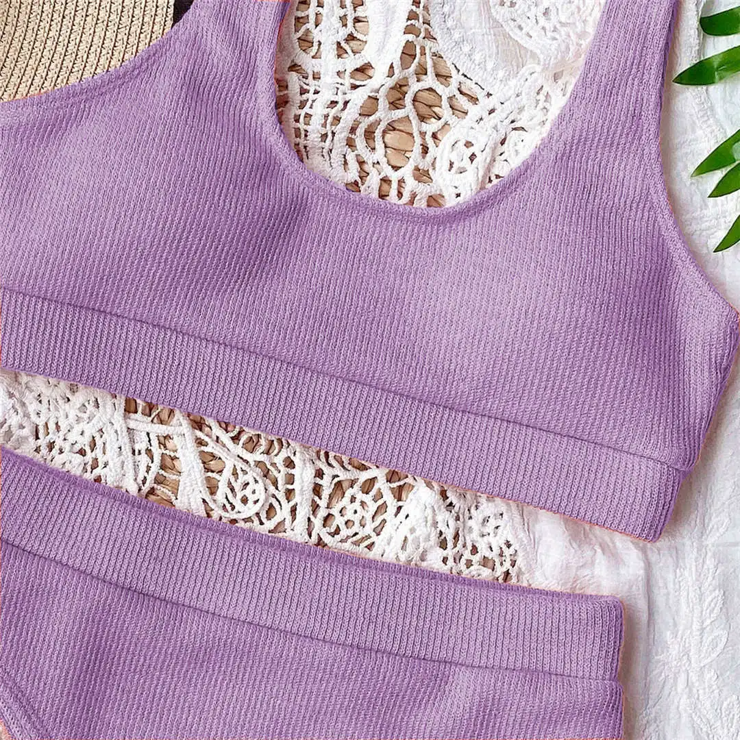 Neuer, sexy, gerippter Badeanzug, Bikini mit hoher Taille, Damen-Badebekleidung, zweiteiliges Bikini-Set, Badeanzug, orangefarbener Badeanzug, Badebekleidung V1946 – Detail 38