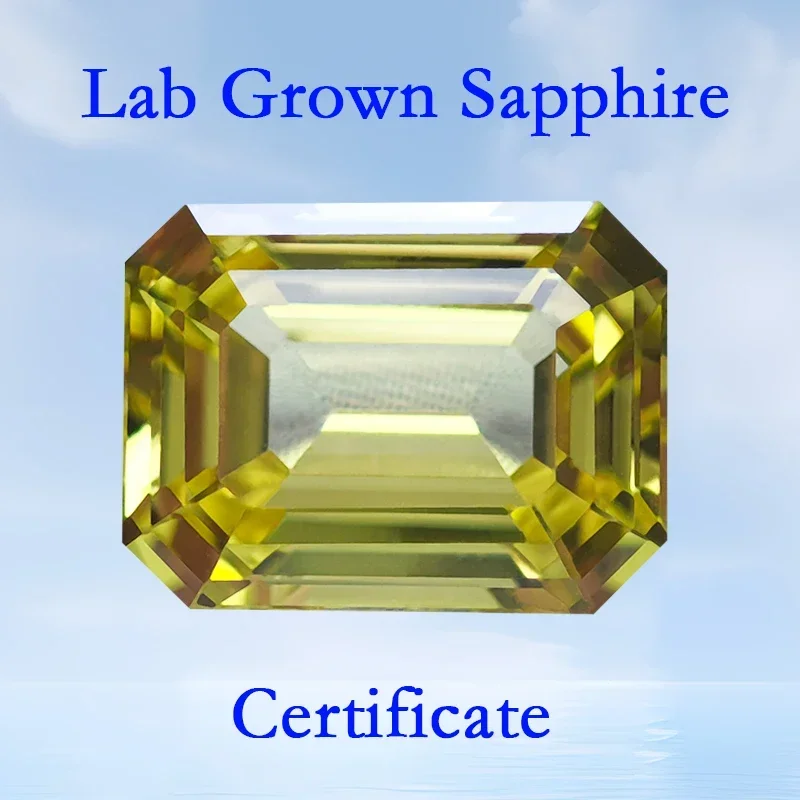 

Lab Grown Sapphire Emerald Cut VVS1 Yellow Color Charms Beads for DIY Jewelry Making Rings Materials Selectable AGL Certificate