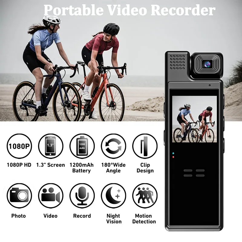 Ynmee1.3inch Screen 1080P Sports HD Mini Camera videoregistratore digitale portatile BodyCam videocamera della polizia per visione notturna a