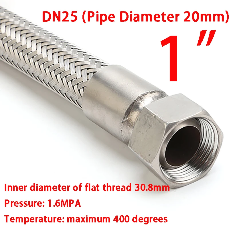 

50CM/100CM DN8 1" 304 Stainless Steel Bellows Steam High Temperature And High Pressure Explosion Proof Braided Mesh Metal Hose