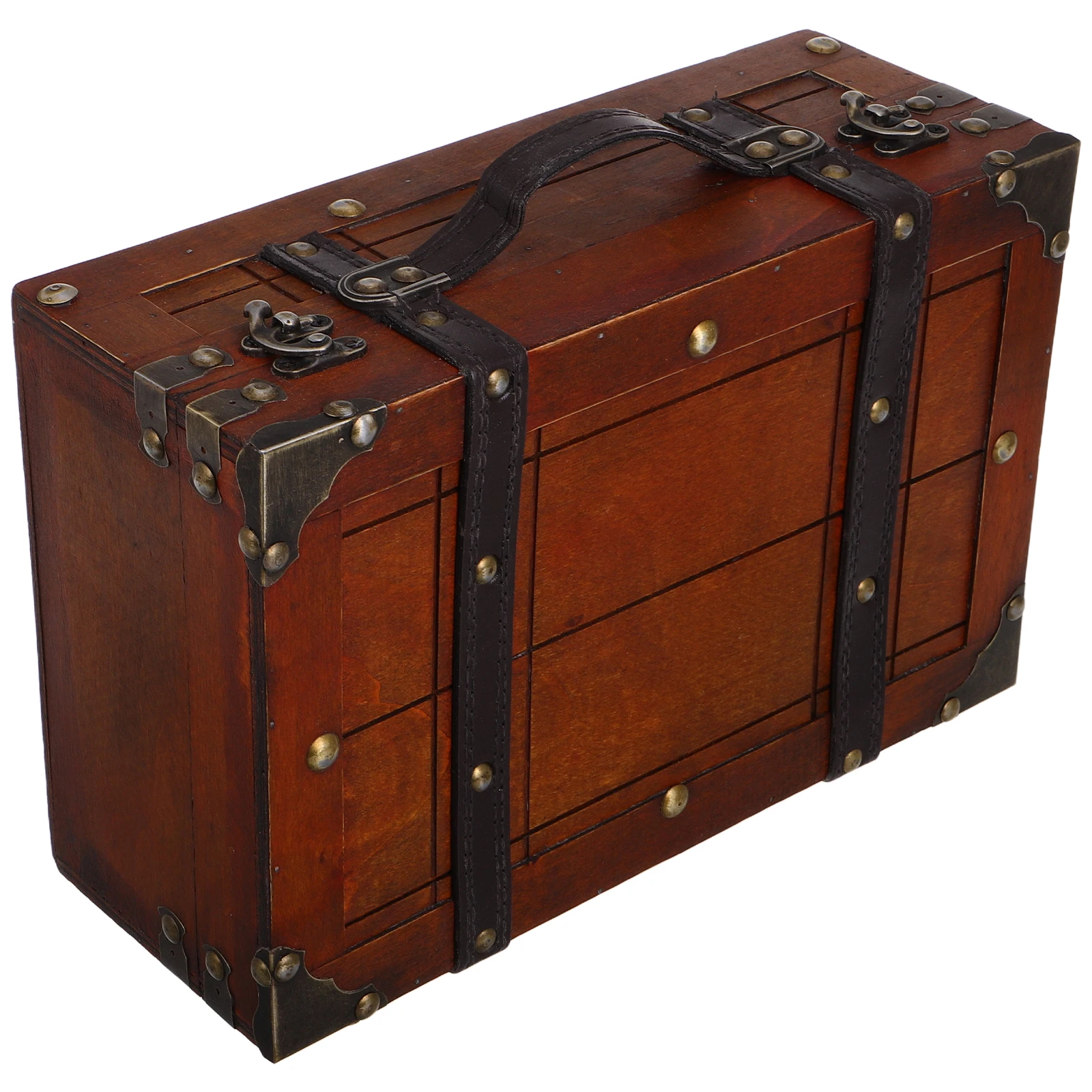 

Retro Wooden Storage Box Vintage Style Keepsake Trunk Handheld Chest For Jewelry Organizer Decorative Display Photography Prop