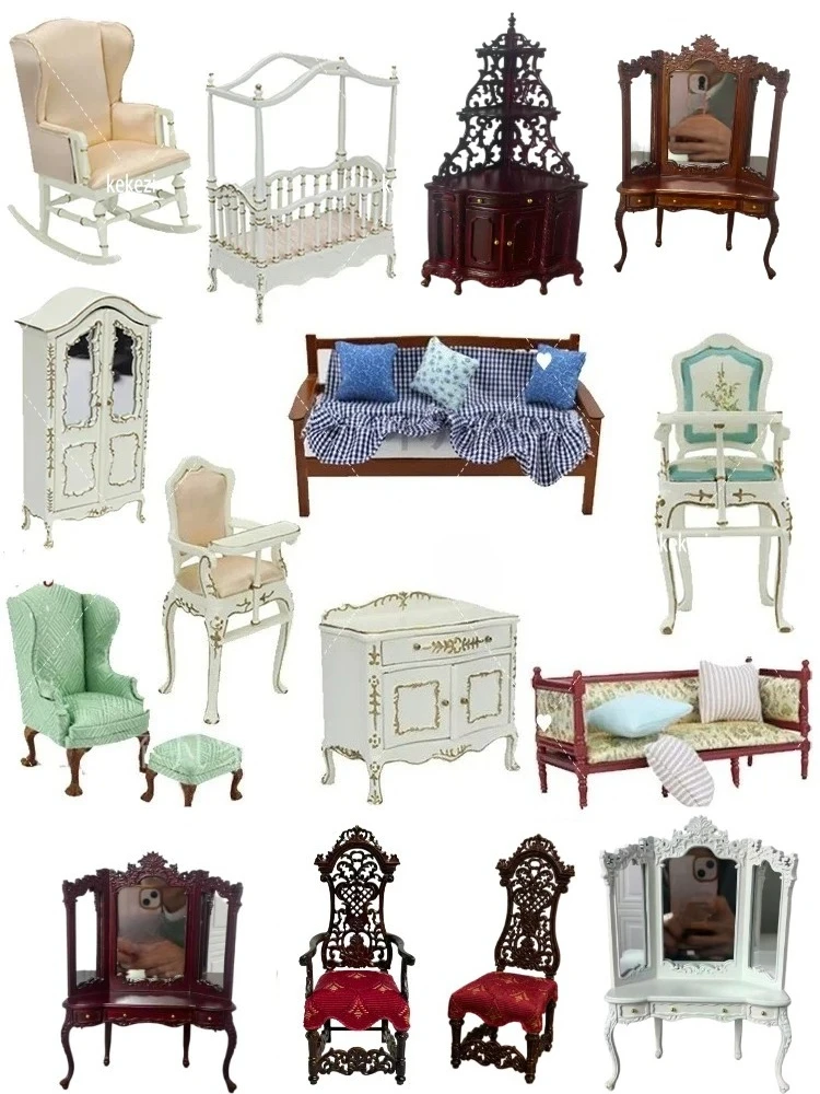 Meubles miniatures pour maison de poupée en bois 1:12, Mini meubles classiques, modèle palais rétro de luxe, garde-robe, accessoires de poupée