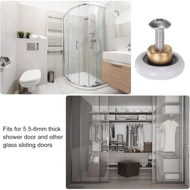 샤워 도어 롤러 휠 20mm 직경 부품 욕실 유리, 슬라이딩, (1 세트 4개)