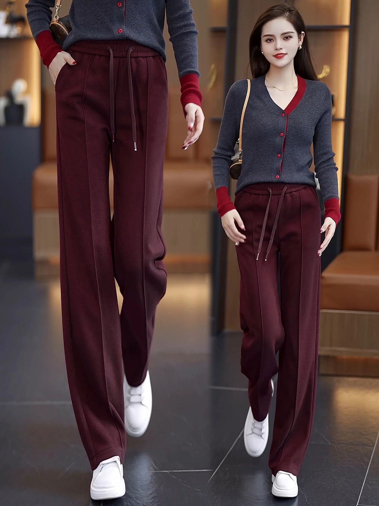 

Acetate Wool Wide Leg Pants Women's High Waist Loose Fit Slim Straight Casual Trousers Autumn Winter New Style