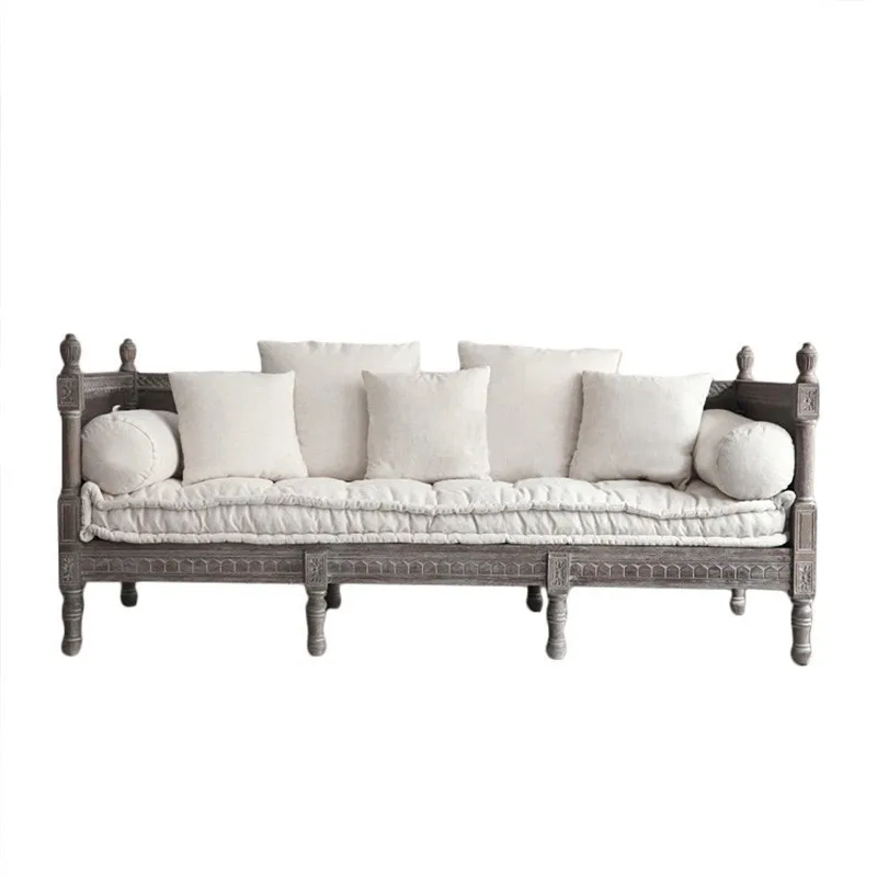 

Solid wood fabric sofa three-person small apartment French country pull-out sofa bed household