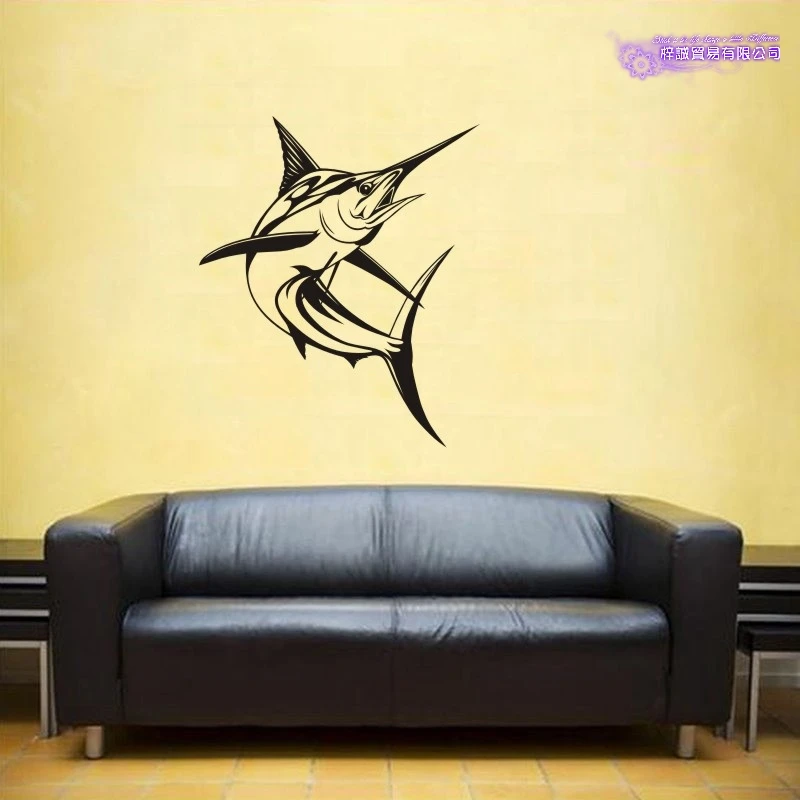 Marlin Swordfish Fishing Decal Angling Bucket Tackle Shop Fishhook Sticker Fish Tank Boat Box Car Vinyl Decal