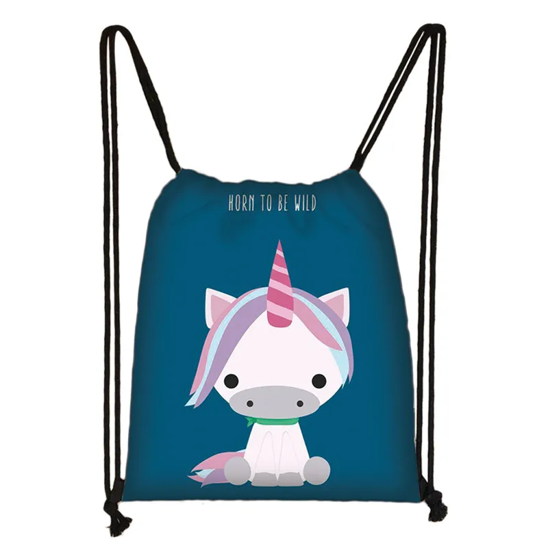 Cute Cartoon Unicorn Pony Print Drawstring Bag Boys Girls Storage Bags for Travel Kids Bookbag Women Party Bag Casual Backpack