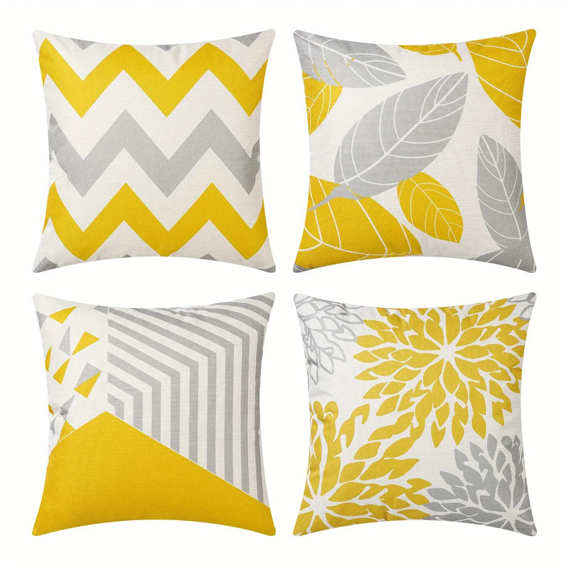 

Home Decor Yellow & Gray Geometric & Floral Pillow Covers Pattern Cushion Cover Suitable For Sofa Bedroom Car Pillow Cover