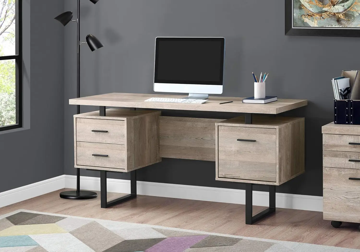 Computer Desk with Drawers - Contemporary Style - Home & Office Computer Desk with Metal Legs - 60