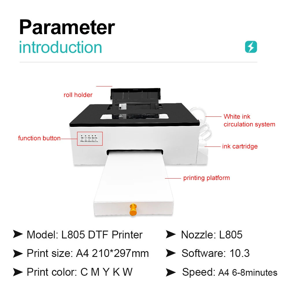 Imagem -02 - Impressora de Transferência Dtf Máquina de Impressão de Vestuário Diretamente para o Filme Máquina de Impressão de Camiseta Jato de Tinta de Pano a4 L805