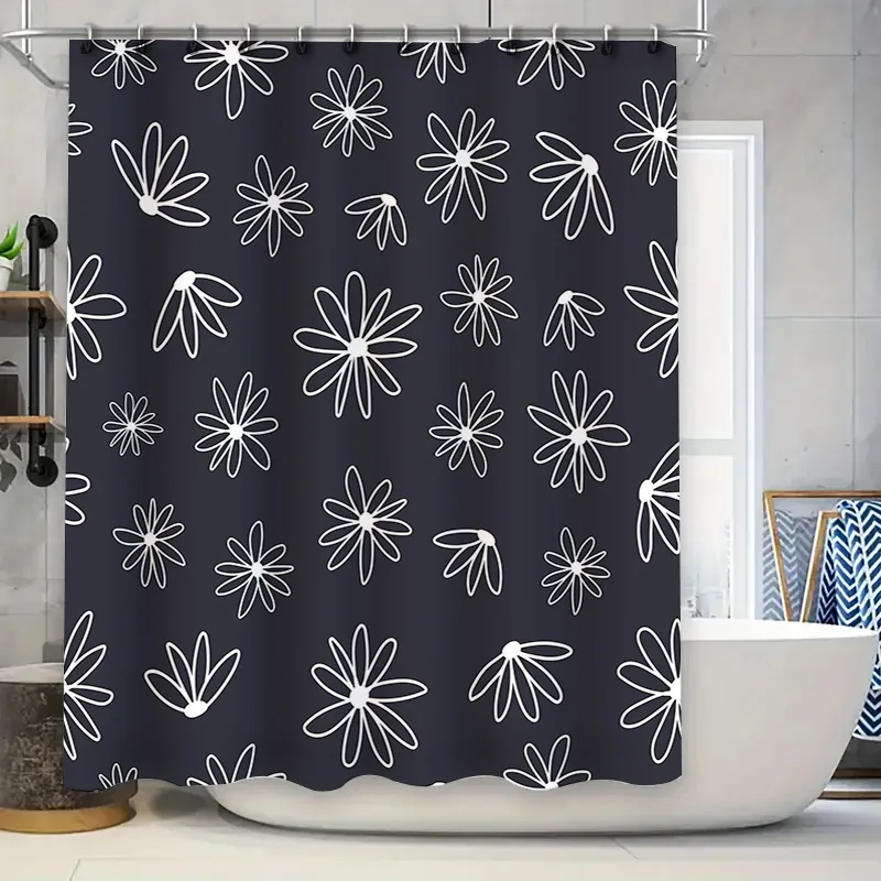 

Modern Floral Shower Curtain Black White Pattern Bathroom Decor Home Decoration Waterproof Print Washable Fabric Size Customizab