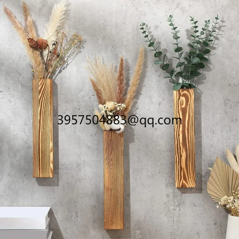 Wooden vase wall simulation plant dried flower decorative vase wall hanging flower pot flower arrangement