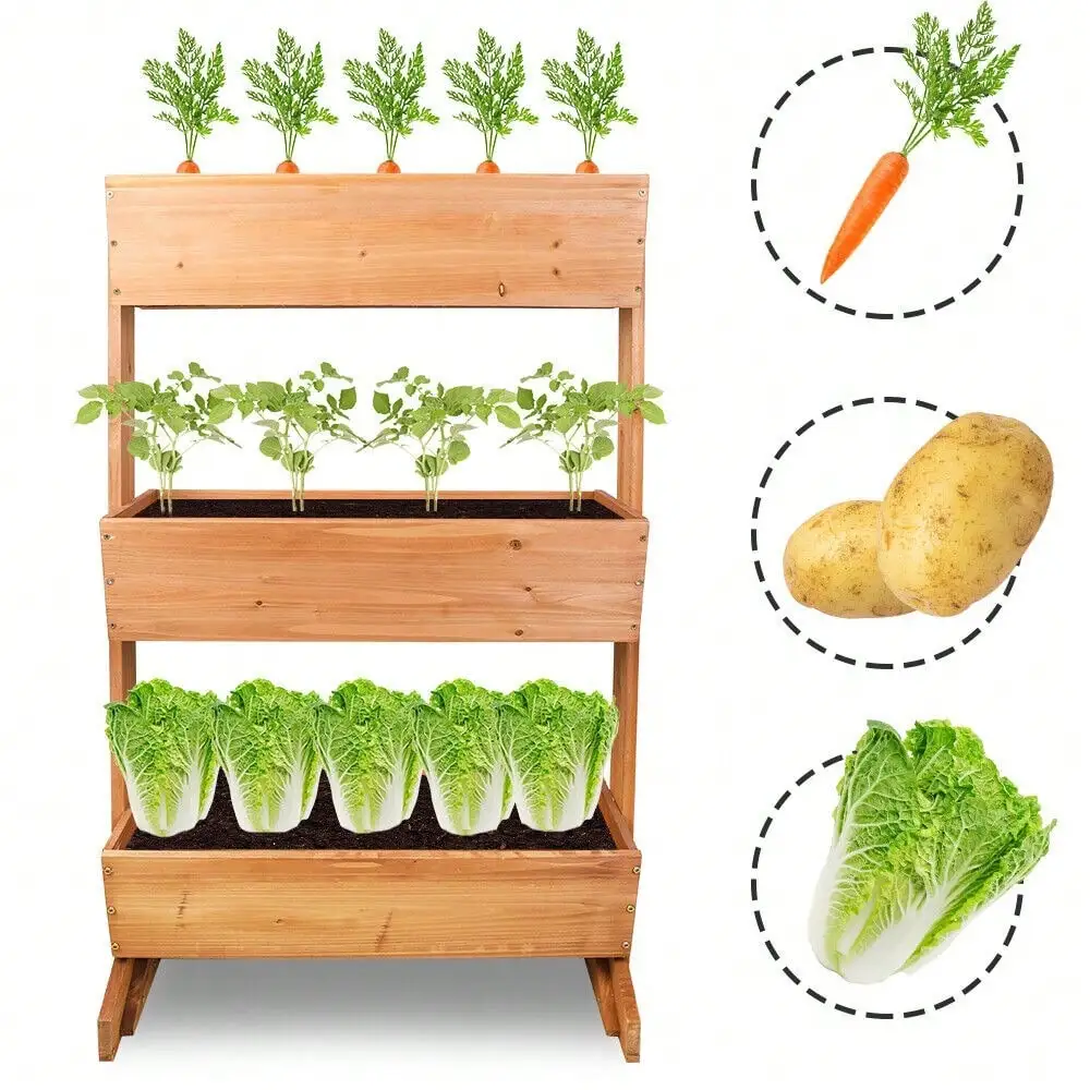 Raised Garden Bed Vertical Elevated Plant Growing Flower Ladder Storage Box