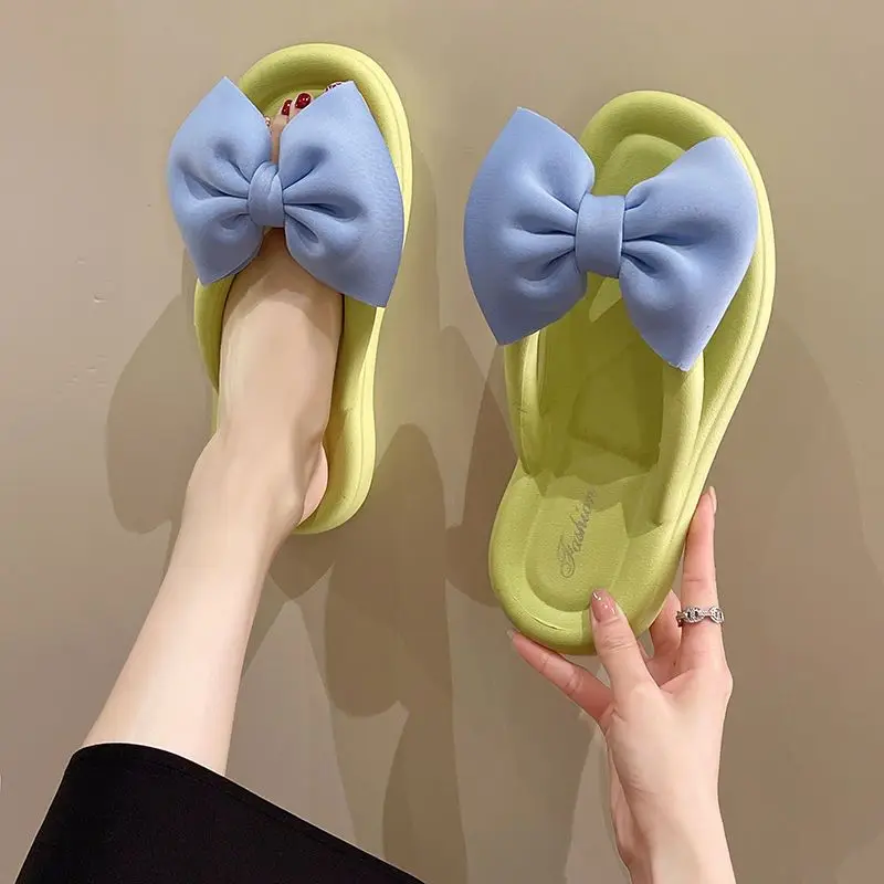 

2026 New Arrival Women's Summer Outdoor Fashionable Toe-post Flip-flops Non-slip Thick Sole with Bowknot