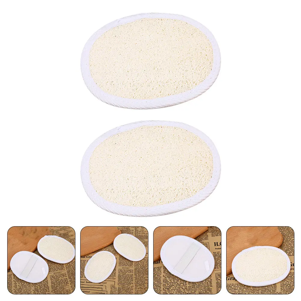 

2Pcs Kids Friendly Bath Loofah Pads Elastic Grip Soft Exfoliating Body Scrubber Natural Loofah Sponge Hanging Design Deep Clean