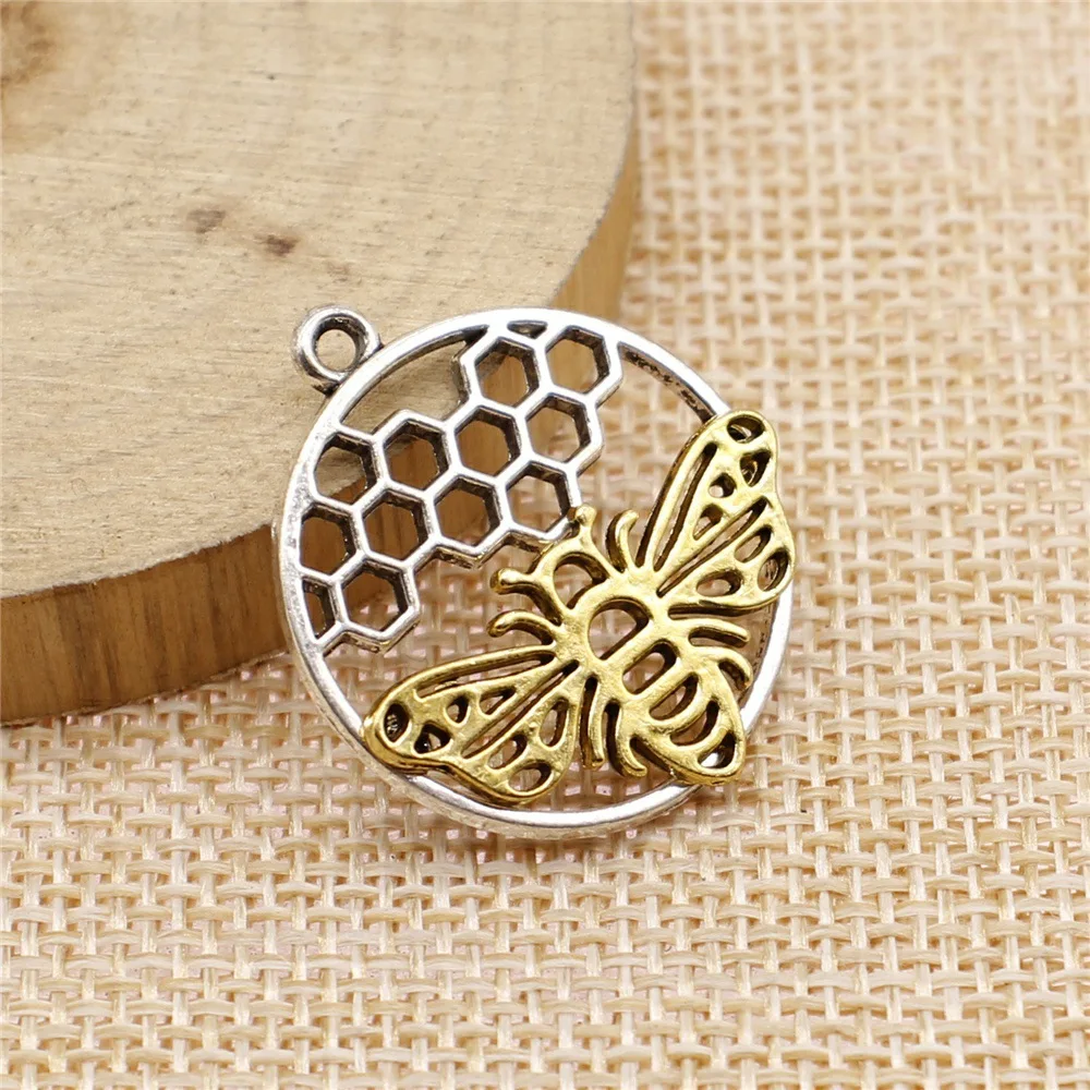10pcs 25x29mm Antique Silver Color Bee Honeycomb Charms Pendant Zinc Alloy Jewelry Findings Wholesale