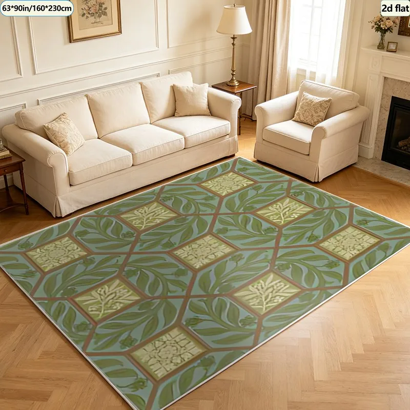 1 Piece of Vintage Plant-Patterned Ceramic Tile Rug, Soft and Comfortable, Suitable for All Seasons, Lightweight and Easy to Maintain, Perfect for Living Room Decor, Bedroom Decor, Dining Room Decor, Suitable for Autumn and Winter.