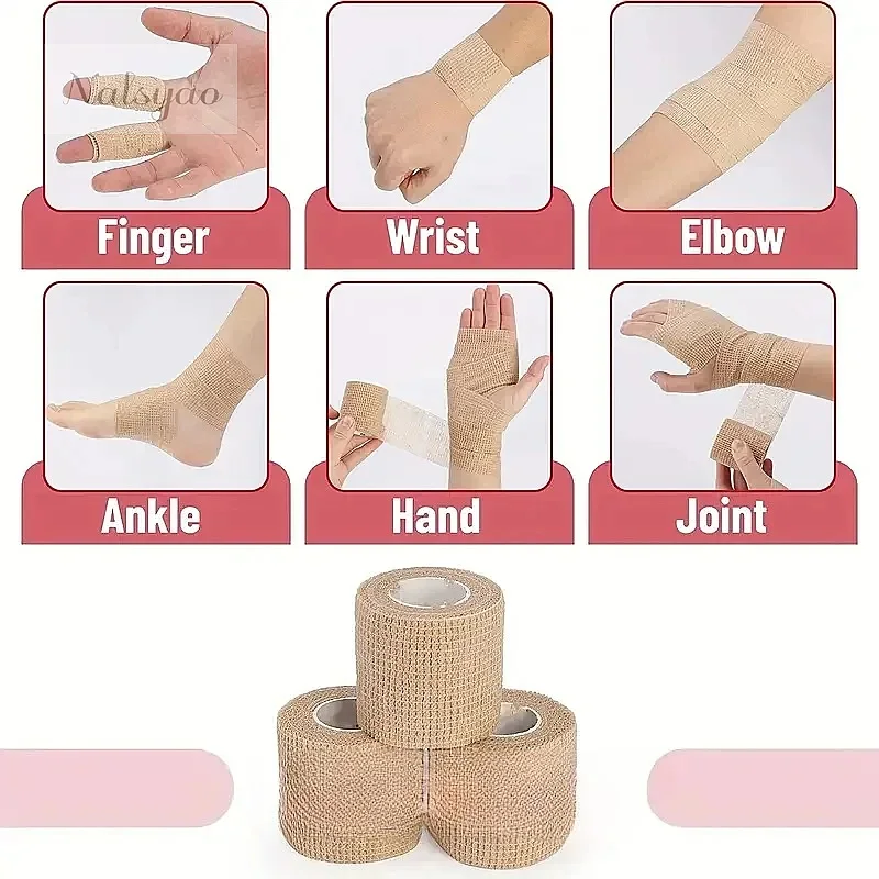 Beige Wrap Finger Tape for Wrist Ankle First Aid Breathable 10 Rolls Elastic Medical Adhesive Sports Self Adhesive Bandage