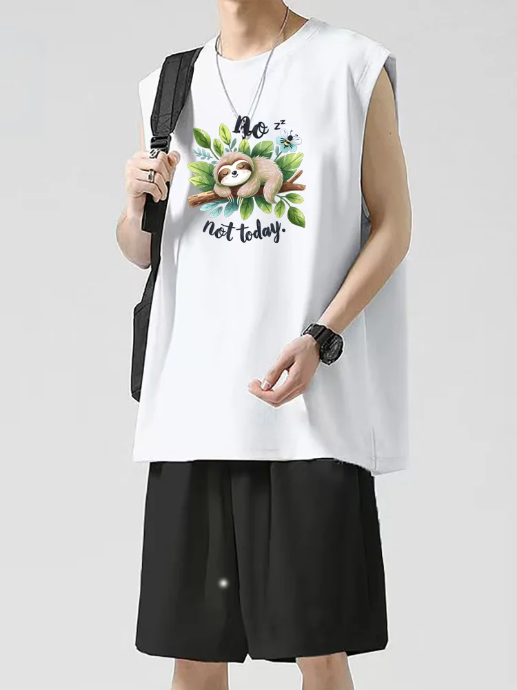 

New Summer Men's Vest Suits Big Size Fashionable Breathable Two-piece Short-sleeved T-shirt + Vest Printed Beach Sportswear