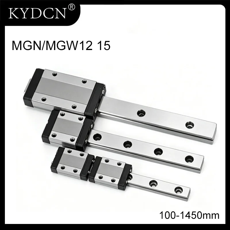 MGW MGN12 MGN15 Mini Linear Guide Rail Kit 2 Rails +4 Sliding Block 100-1450mm Precision Linear Carriage for CNC 3D Printer DIY