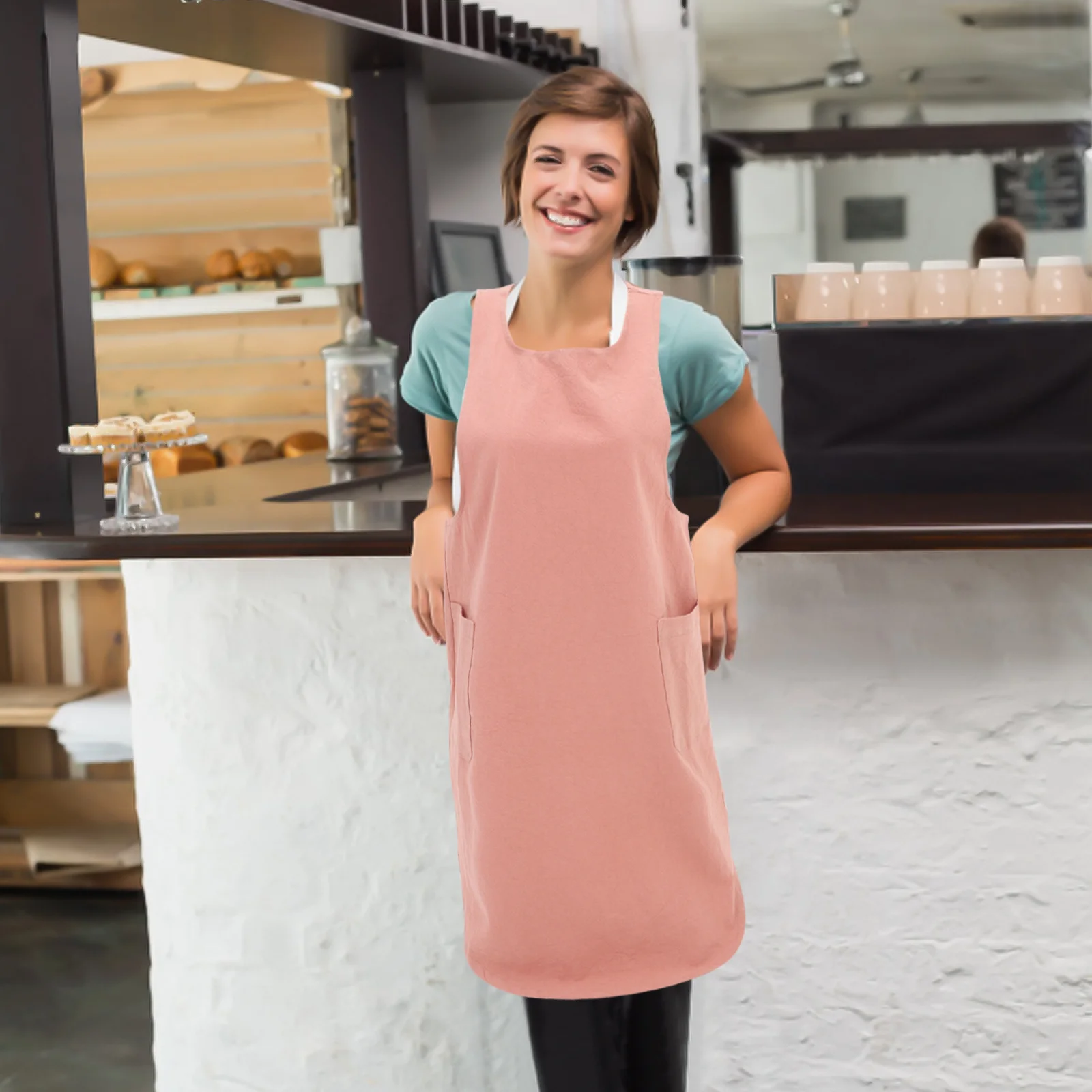 

Cotton Solid Color Crossback Apron Women Cooking Kitchen Gardening Pockets Soft Comfortable Stylish Japan Style Chef Maid