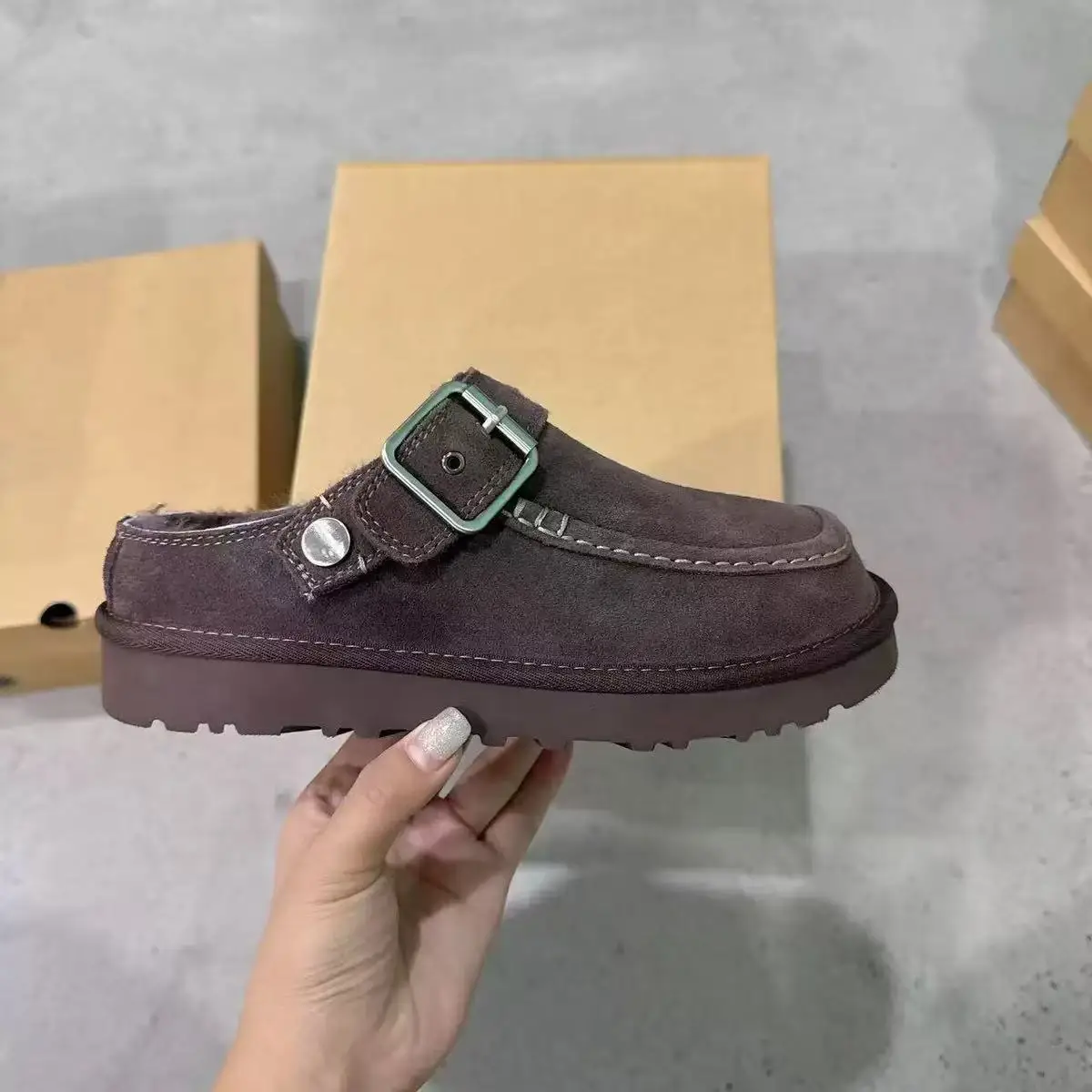 2026 Neue Winter-Hausschuhe aus Schafwolle mit integrierter, dicker Sohle für Damen, Retro-Zehenwickel-Müller-Schuhe für den Außenbereich – Detail 28