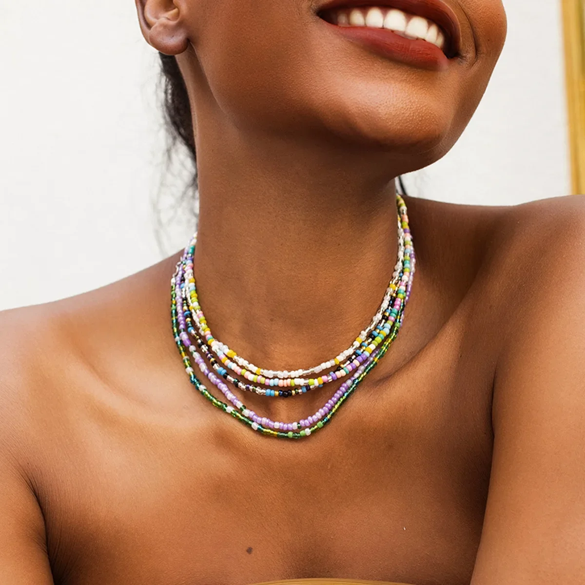 Bohemian Multi-schicht Bunte Perlen Halskette Choker Set Frauen Mädchen Süße Mode Hals Kette Urlaub Täglichen Schmuck Geschenk