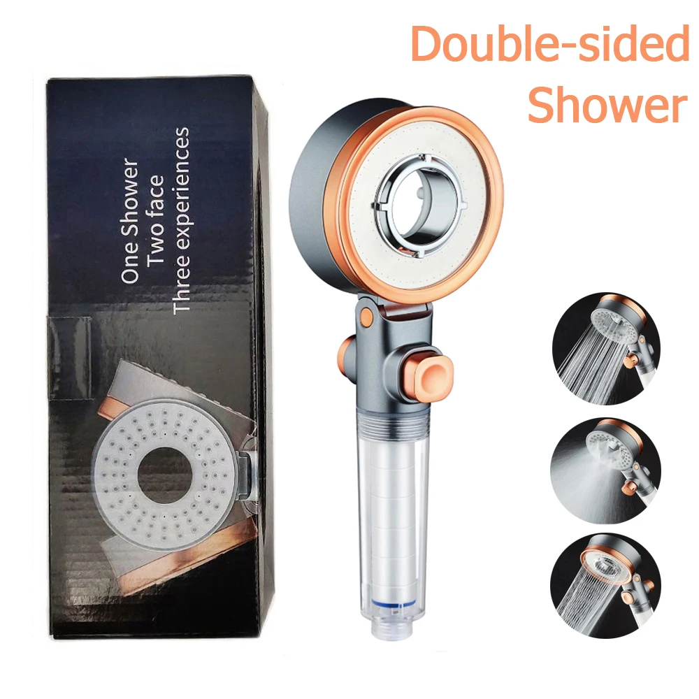 Double Sided High Pressure Shower Head 3 Modes Water Saving Filter Round Rainfall Adjustable Nozzle Sprayer Bathroom Accessories