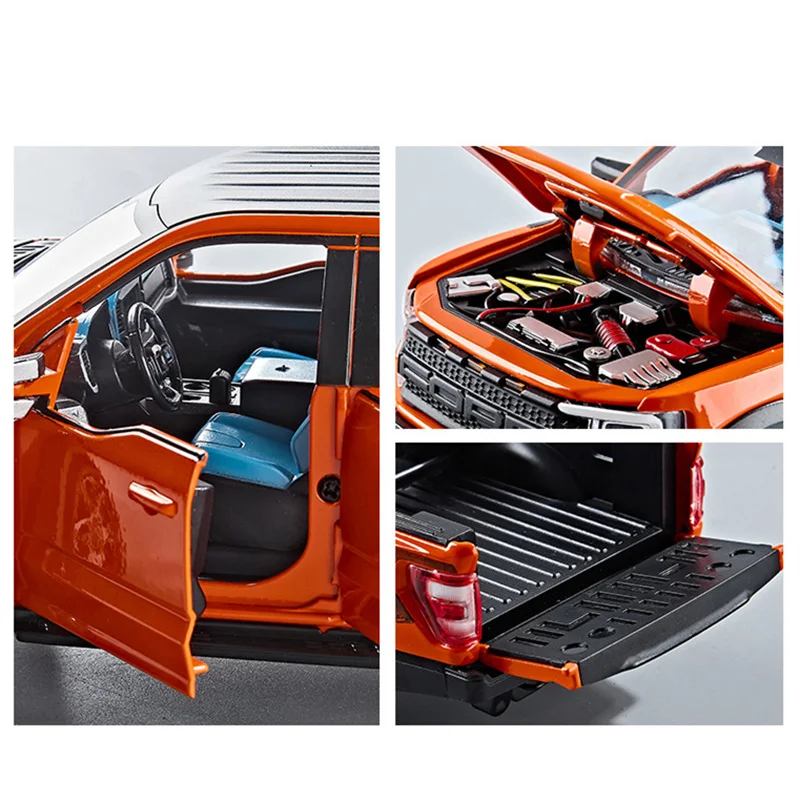 1:20 فورد رابتور F150 سبيكة شاحنة بيك اب نموذج سيارة دييكاست المعادن على الطرق الوعرة مركبة نموذج سيارة الصوت ضوء محاكاة لعبة أطفال هدية