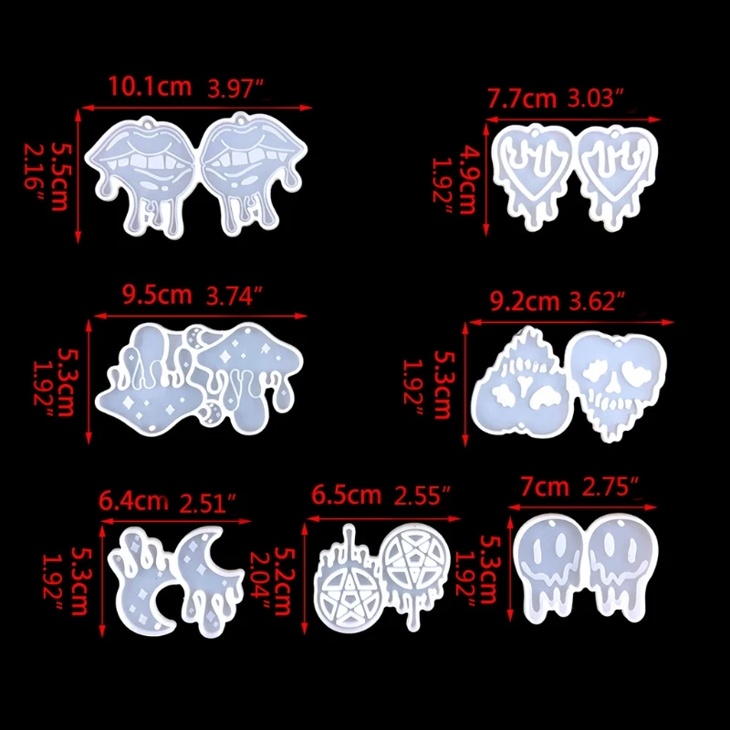 ZB91 1 pieza/7 piezas molde silicona para pendientes colgantes molde Luna y calavera sangrante para hacer manualidades DIY