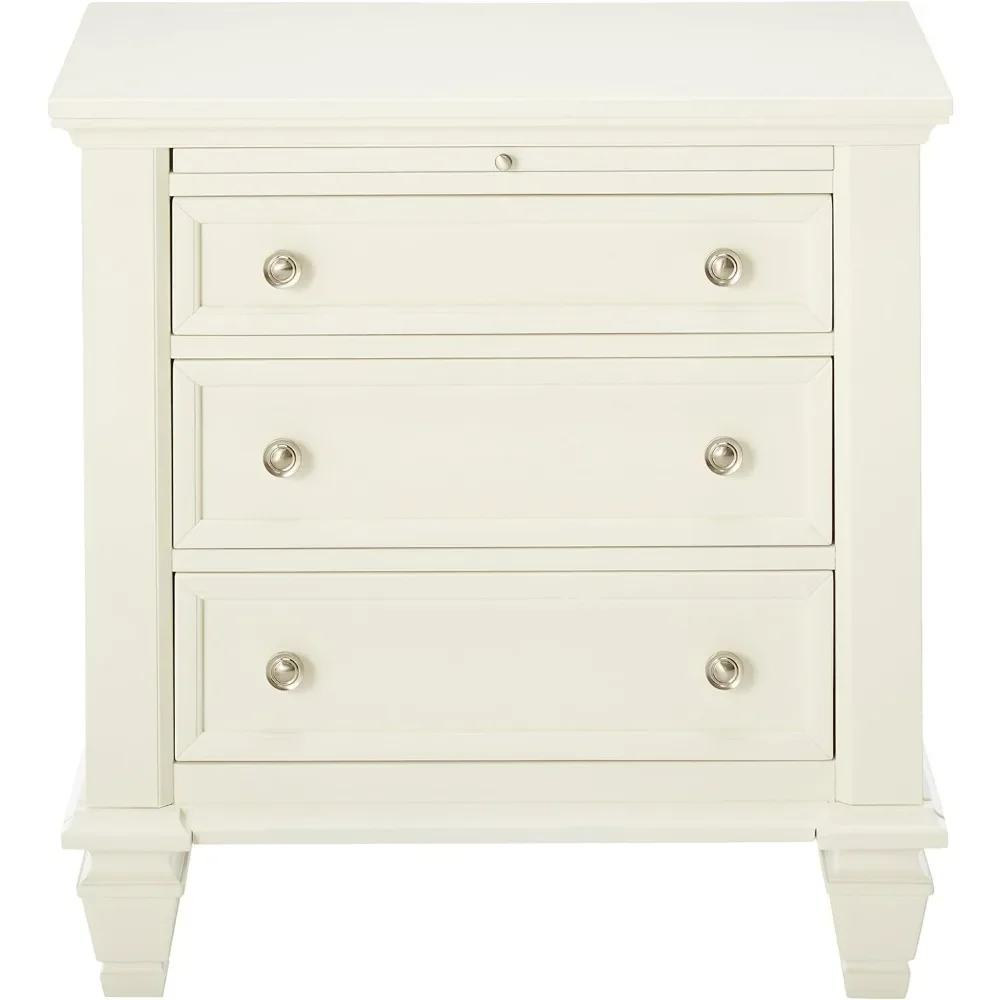 

3 Drawer Nightstand Bedroom Bedside Table Storage Drawers Service Tray Buttermilk White Wood End Table