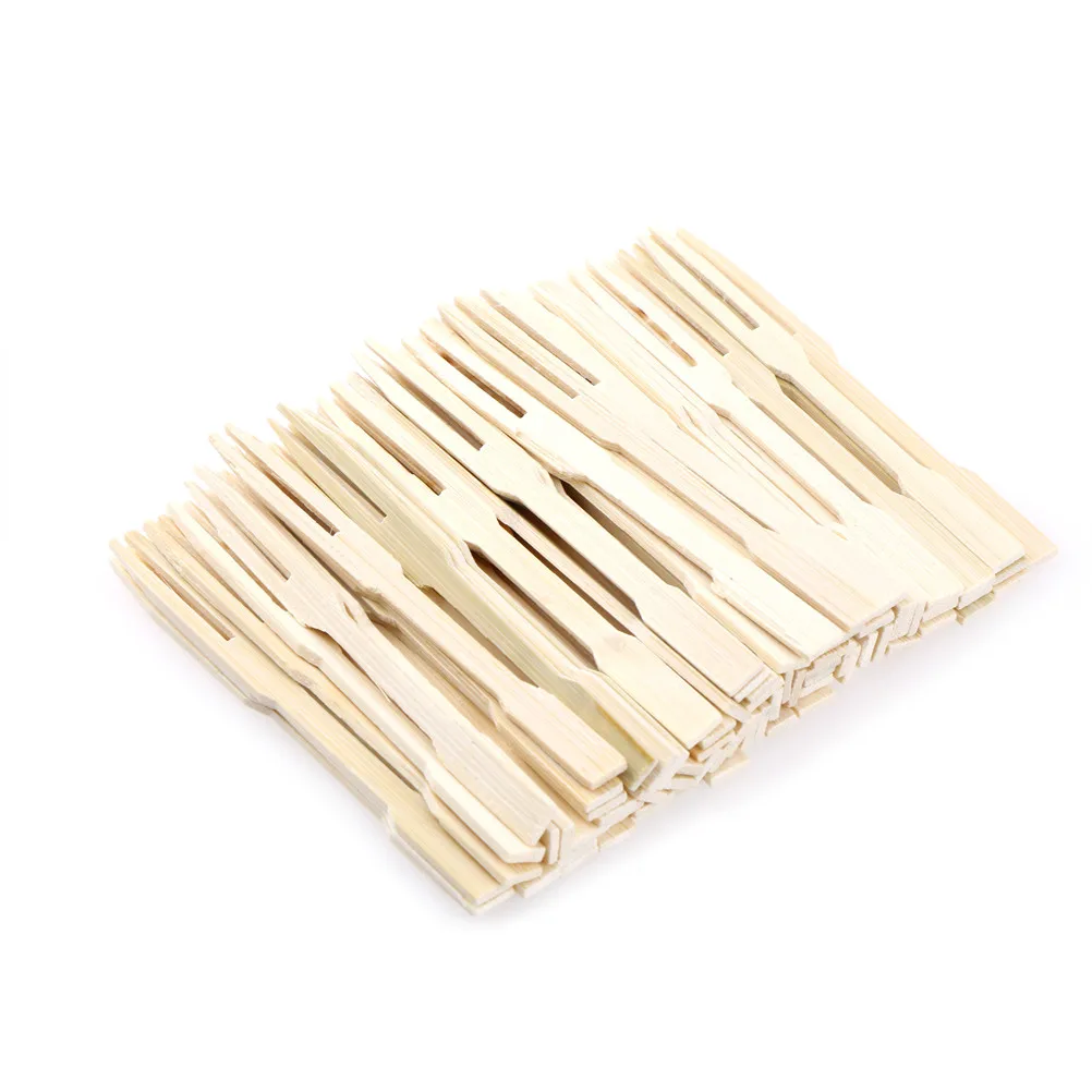 

100PCS Pure Bamboo Disposable Wooden Fruit Fork Dessert Cocktail Fork Set Party Home Household Decor Tableware Supplies