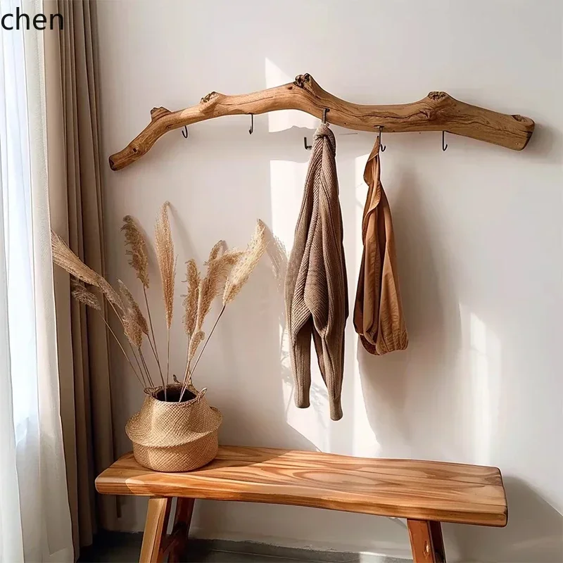 

a-15Wabi-Sabi Style Upgraded Coat Rack Multi-Functional Storage Clothes Rack Solid Wood Wall-Mounted Clothes Rail