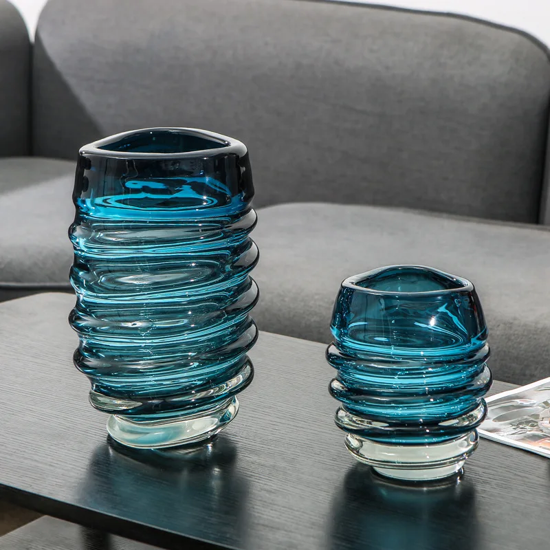 Modern light luxury abstract transparent glass vase home decoration, soft decoration model room desktop handicraft flower