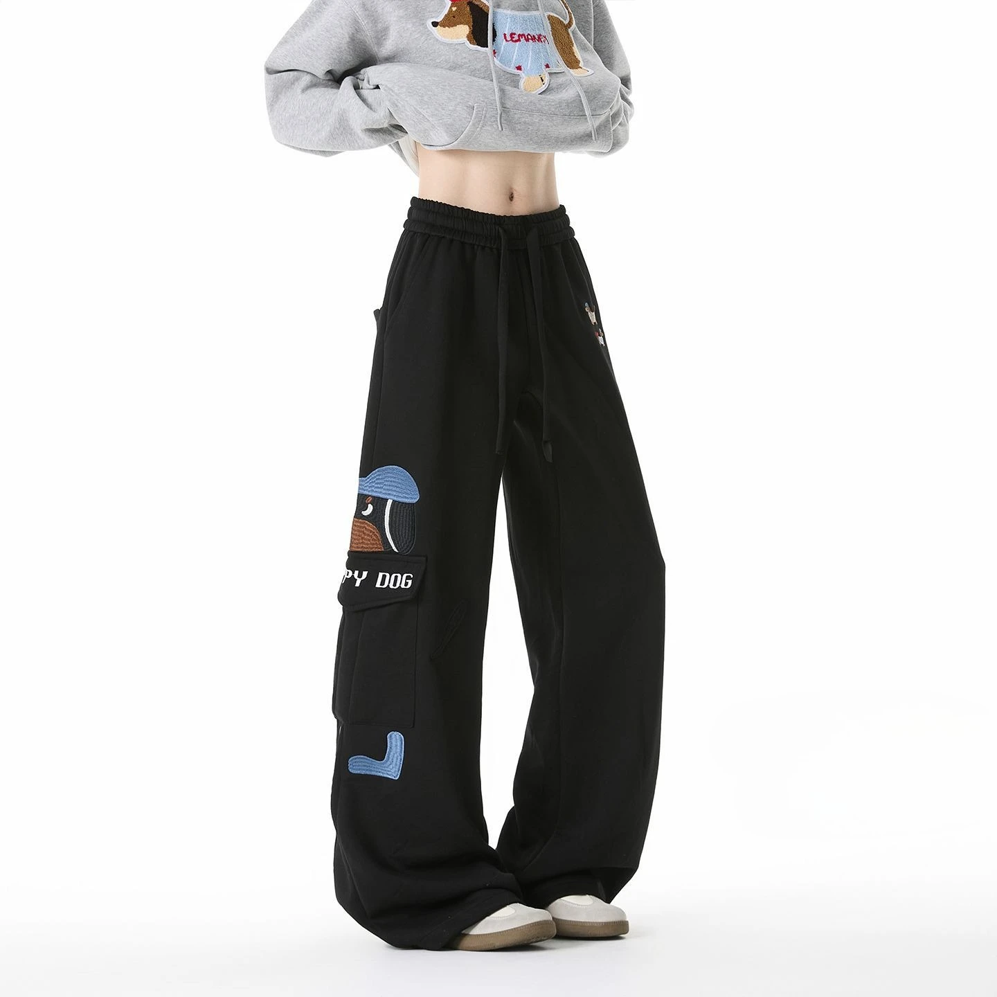 

Универсальные мужские свободные спортивные брюки с вышивкой в виде щенка, с множеством карманов, осенние, повседневные, в стиле High Street ​