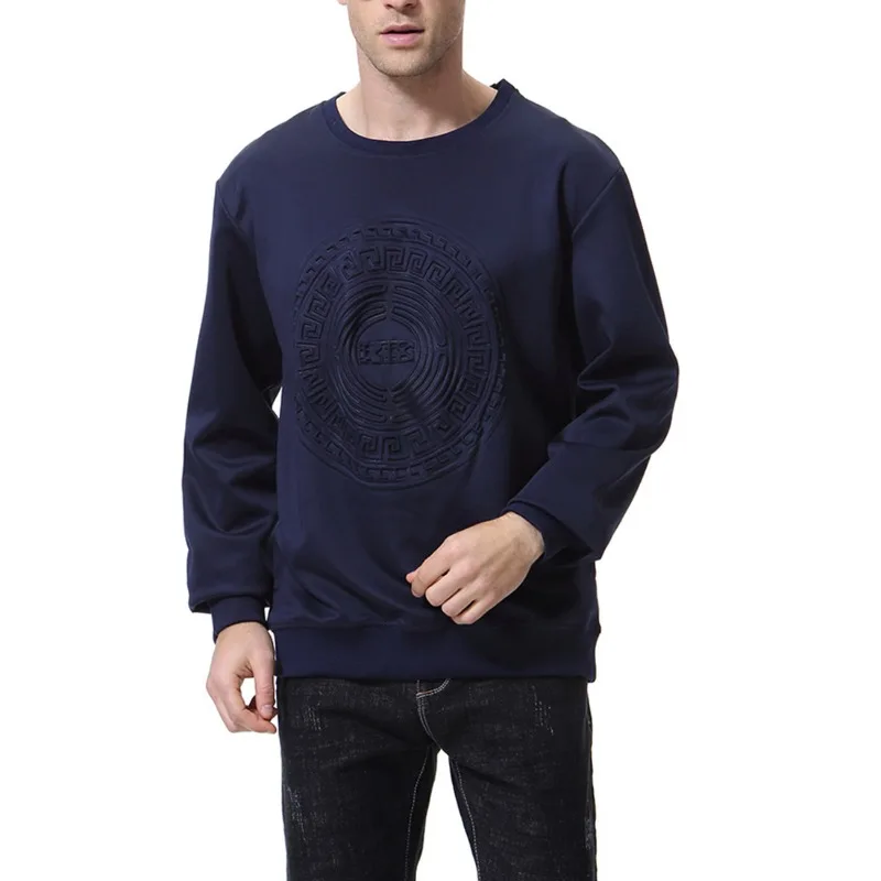 Autumn New Men's Embossed Thin Sweater Crew Neck Pullover Long Sleeve European Size Jacket