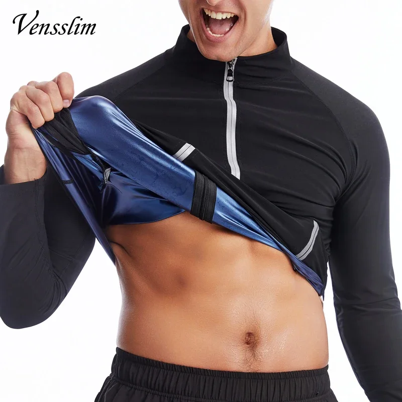 

Vensslim Men Zipper Sauna Sweat Suits Slimming Waist Trainer Tops with Packet Hot Thermo Fat Burner Body Shaper Trimmer Corset