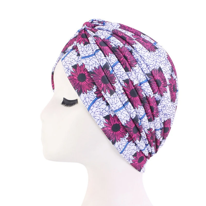 Moda Turban muzułmański czapka typu Beanie kwiatowy drukowane czapki Hijib kobiety czapka Baotou indyjski Turban czapka elastyczna wewnętrzna Hijib akcesoria